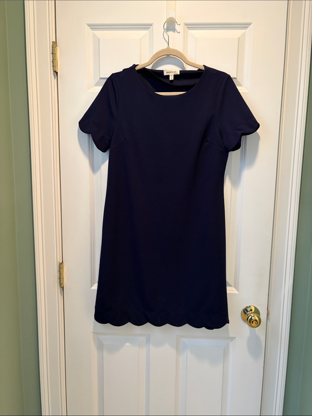 Navy Scallop Hem Shift Dress